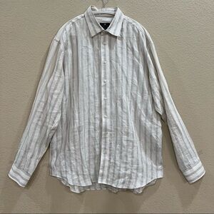 Toscano Mens Sz XL Shirt Light Blue Stripe Linen Long Sleeve Button Up Casual